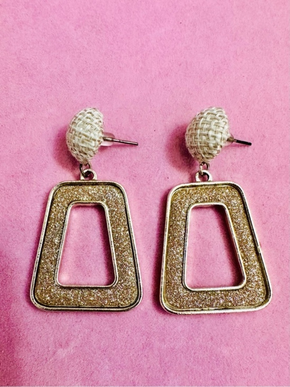 Woven Stud Gold Glitter Geometric Dangle Earrings